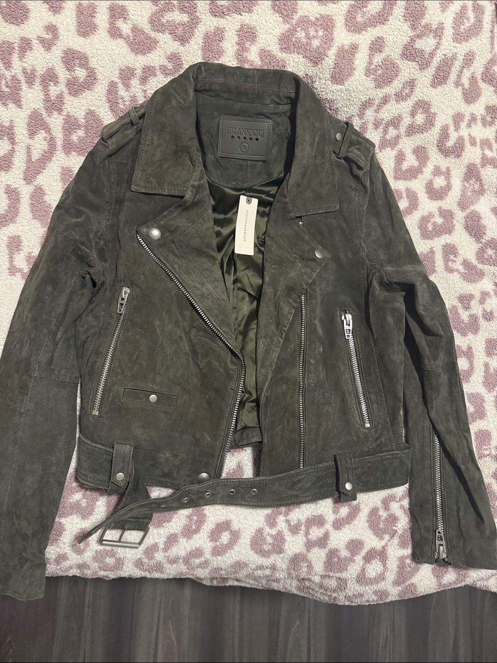 Blank NYC Olive Suede Moto Jacket